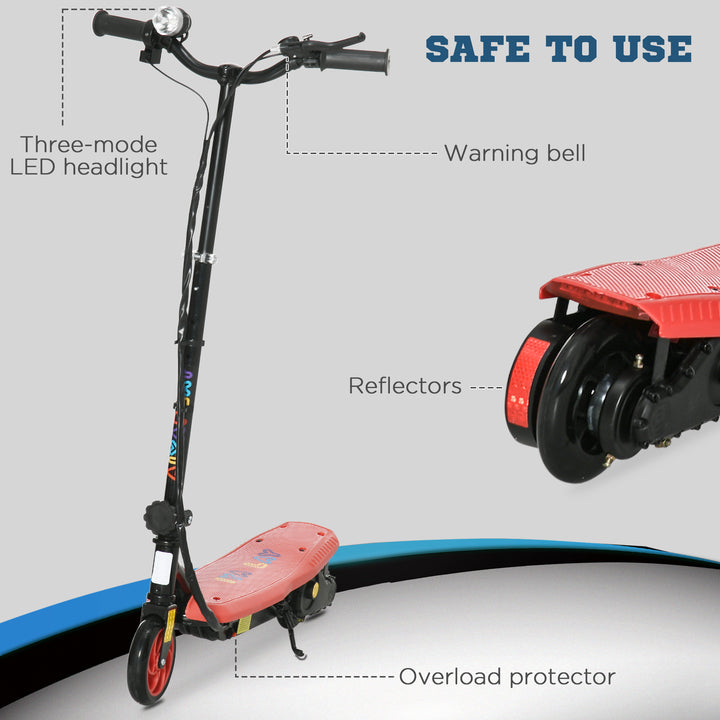 Foldable Electric Scooter, with LED Headlights, for Ages 7-14 Years, Red