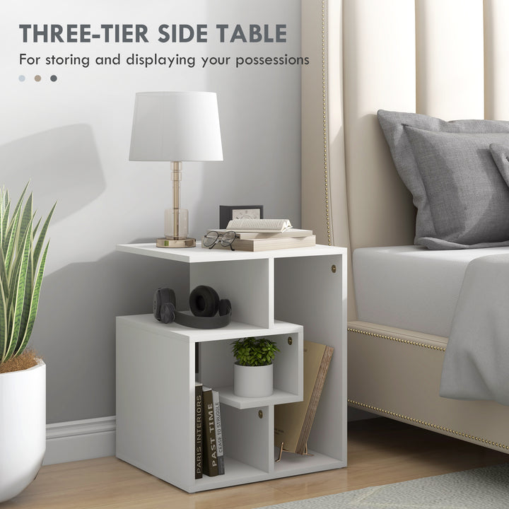 Side Table, 3 Tier End Table with Open Storage Shelves for Living Room, Bedroom, Set of 2, White