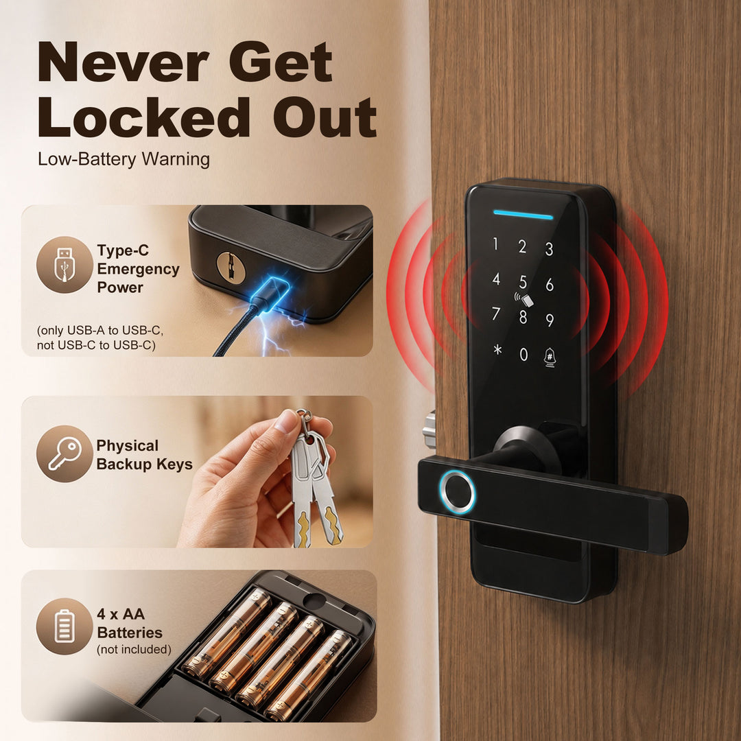 Smart Door Lock, 5-in-1 (Fingerprint/Passcode/Bluetooth APP/NFC - view 6