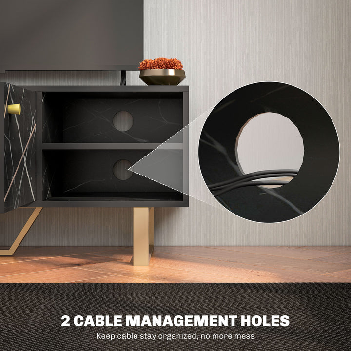 TV Stand Cabinet for TVs up to 50 Inches, TV Unit with Storage Shelves and Cupboard for Living Room, Black Marble Tone
