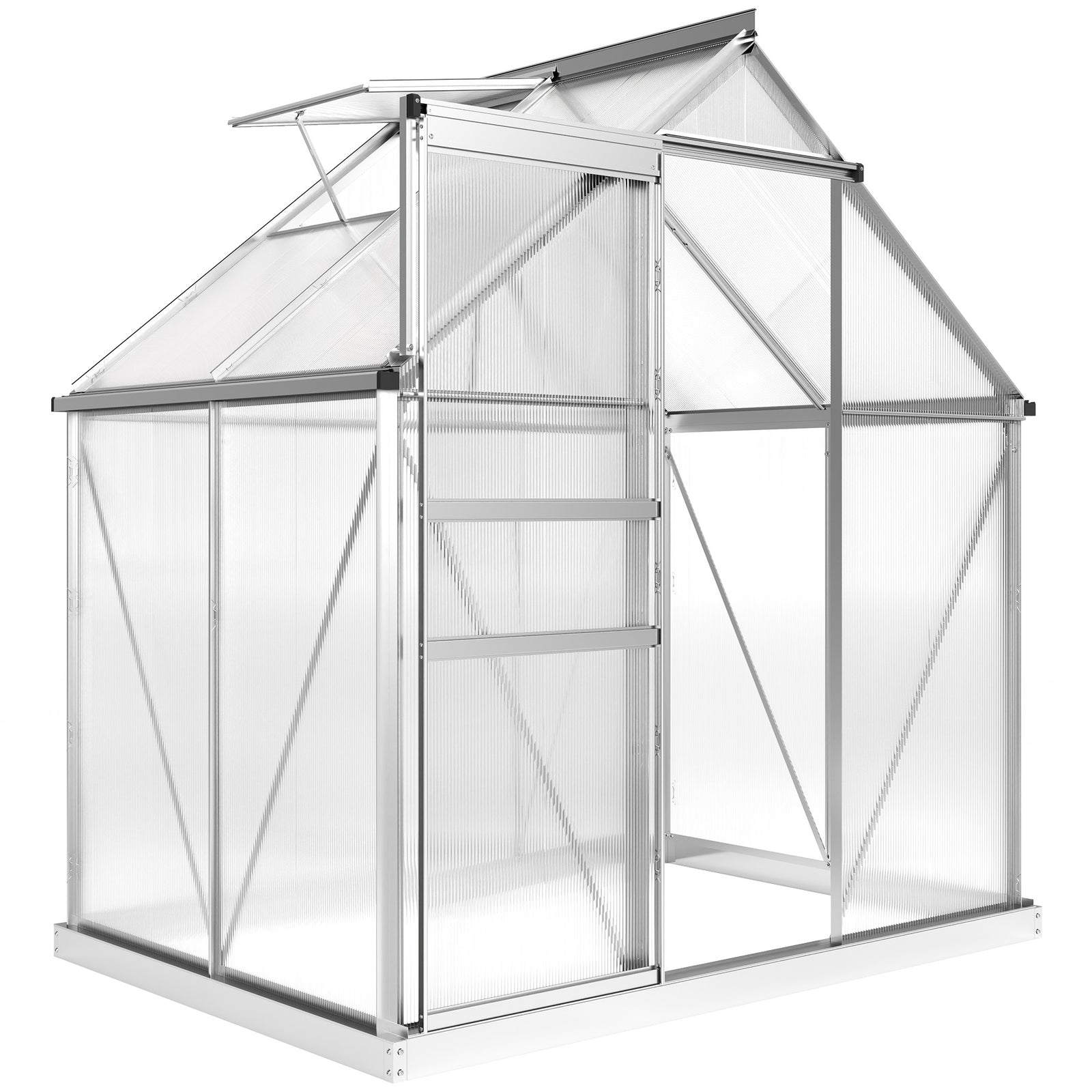 192.5 x 131cm Walk-In Polycarbonate Greenhouse - Silver-Tone