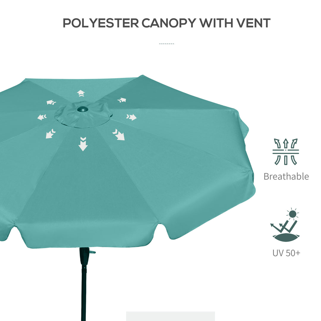 2.7m Patio Parasol Garden Umbrellas Outdoor Sun Shade Table Umbrella with Tilt, Crank, 8 Ribs, Ruffles, Green