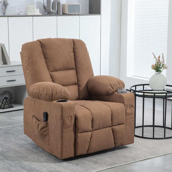 HOMCOM Oversized Riser and Recliner Chairs for the Elderly, Fabric Upholstered Lift Chair with Remote Control, Side Pockets, Cup  | Aosom UK