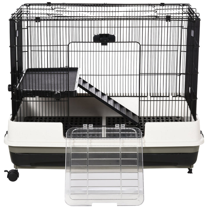 PawHut Small Animal Guinea Pigs Hutches Steel Wire Rabbit Cage Pet Play House W/ Waste Tray Black | Aosom UK