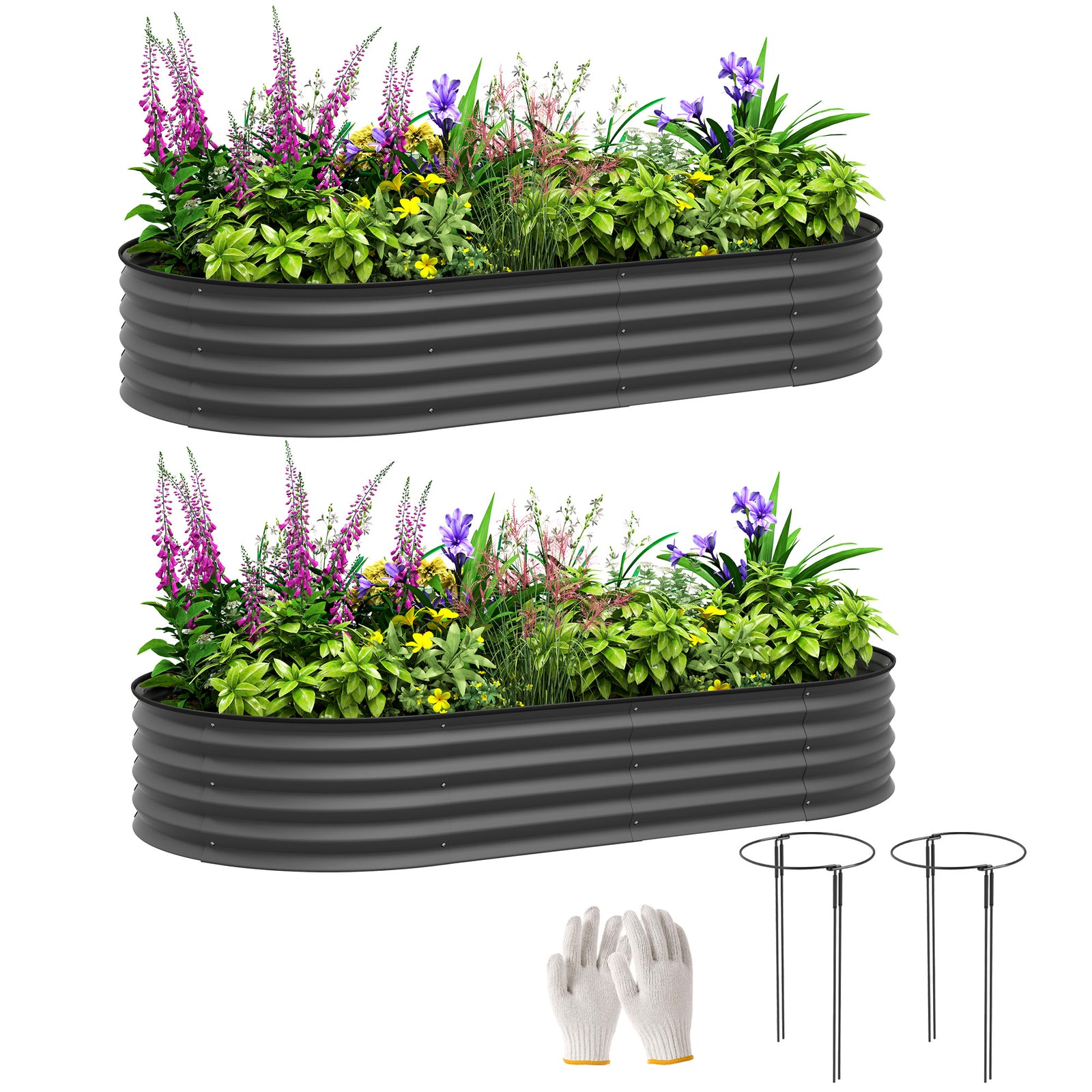 Set of Two 181 x 93cm Steel Planters - Dark Grey