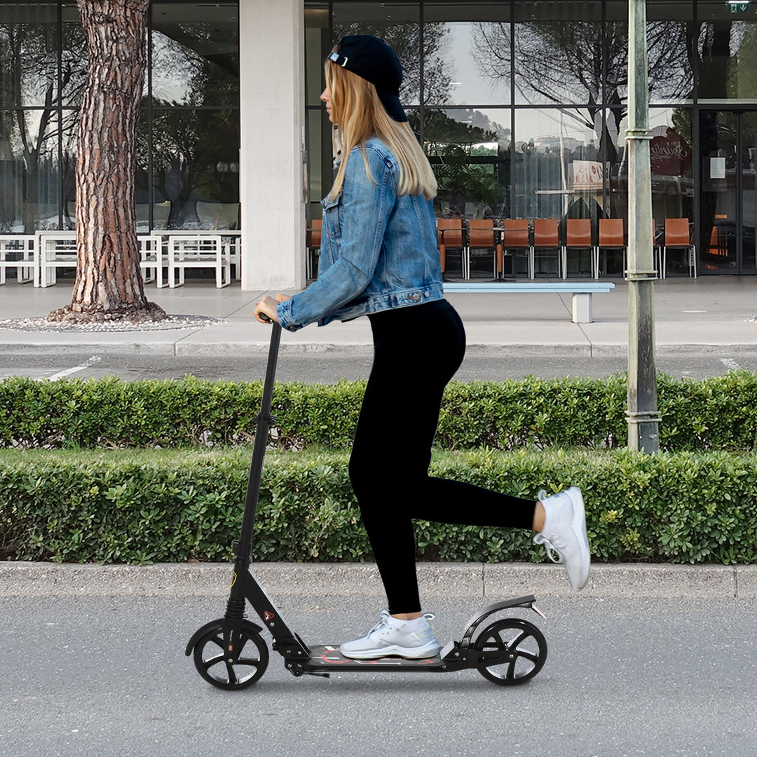 Folding Kick Scooter, Adjustable Ride On Scooter with 200mm Big Wheels and Double Shock Absorption, Urban Scooter for 14+ Teens Adult, Black