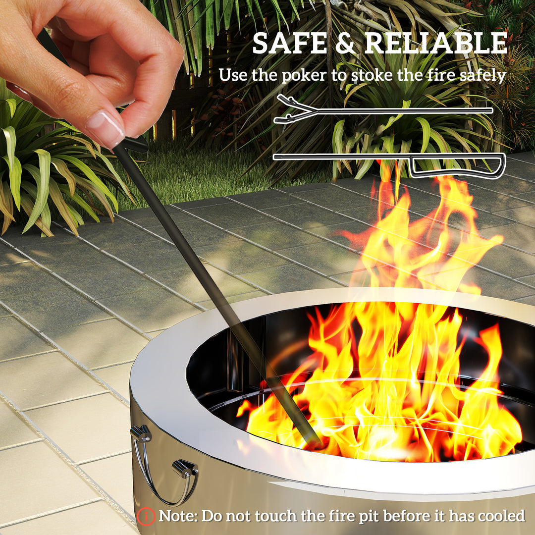 Stainless Steel Wood-burning Fire Pit with Fire Poker - Silver