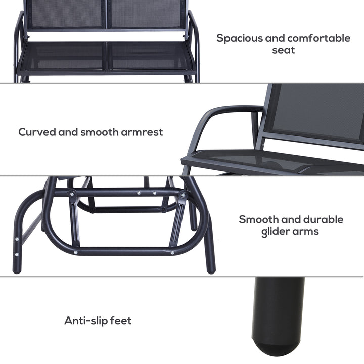 Outsunny 2-Person Outdoor Glider Bench Patio Double Swing Gliding Chair Loveseat w/Power Coated Steel Frame for Garden Porch, Black | Aosom UK