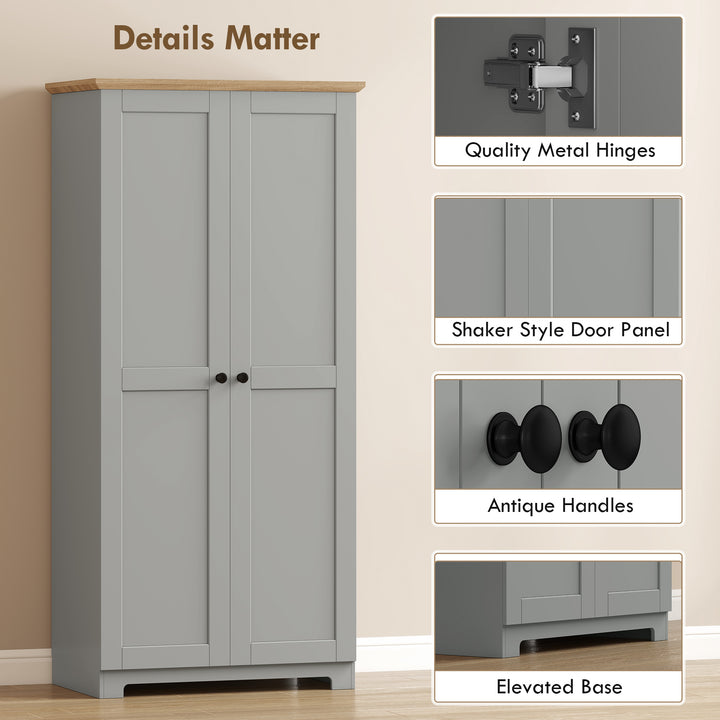 Kitchen Cupboard, 172cm Freestanding Storage Cabinet with Doors and Sh