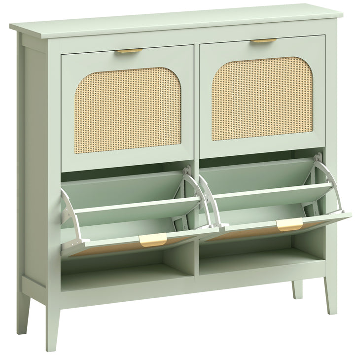 Narrow Shoe Cabinet, Boho Slim Shoe Storage Cabinet with 4 Flip Drawer