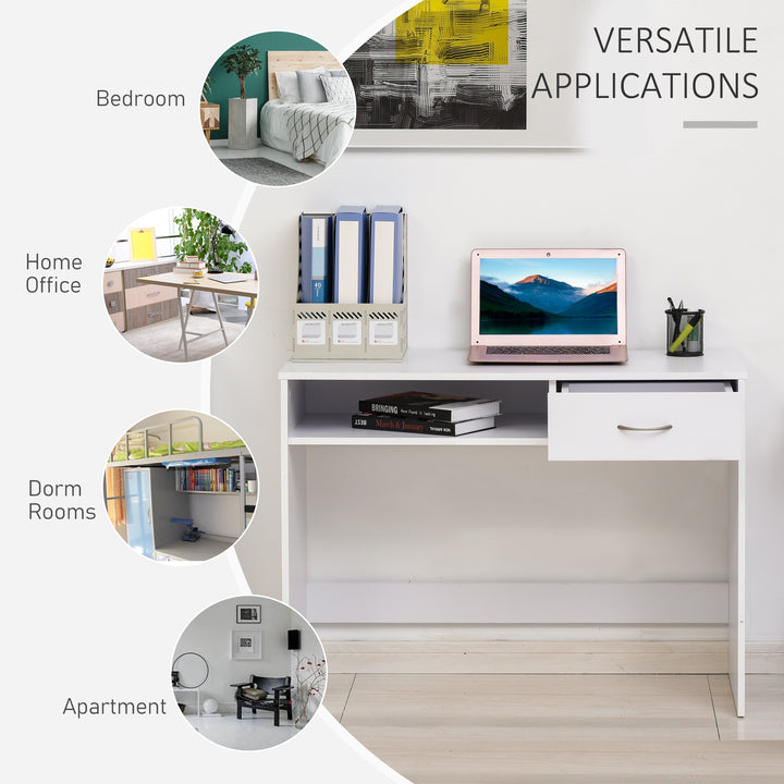 MCL Compact Computer Desk, Study Table with Drawer and Storage Compartment, Writing Workstation, White