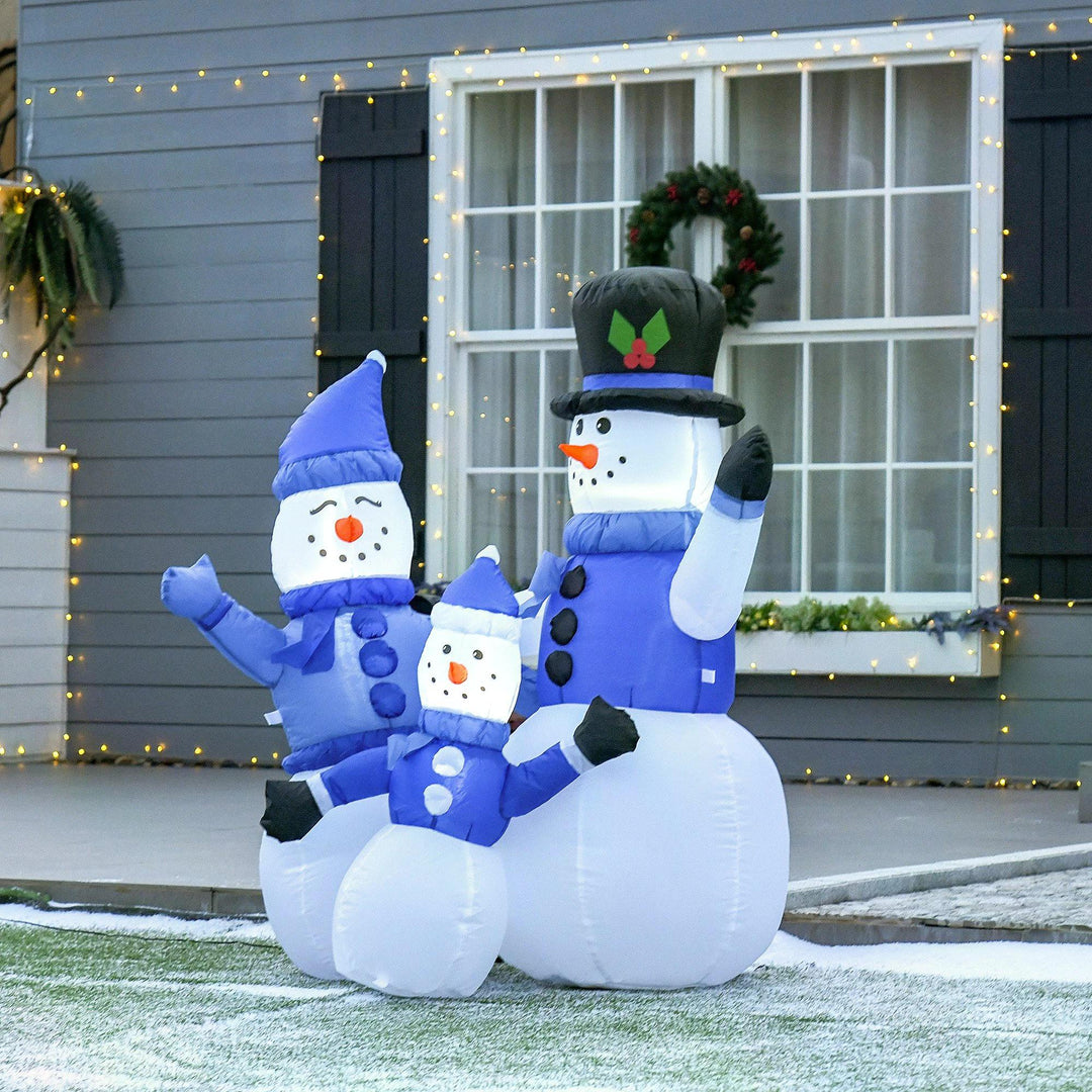 HOMCOM Christmas Inflatable Snowman Family Outdoor Home Seasonal Decoration w/ LED Light