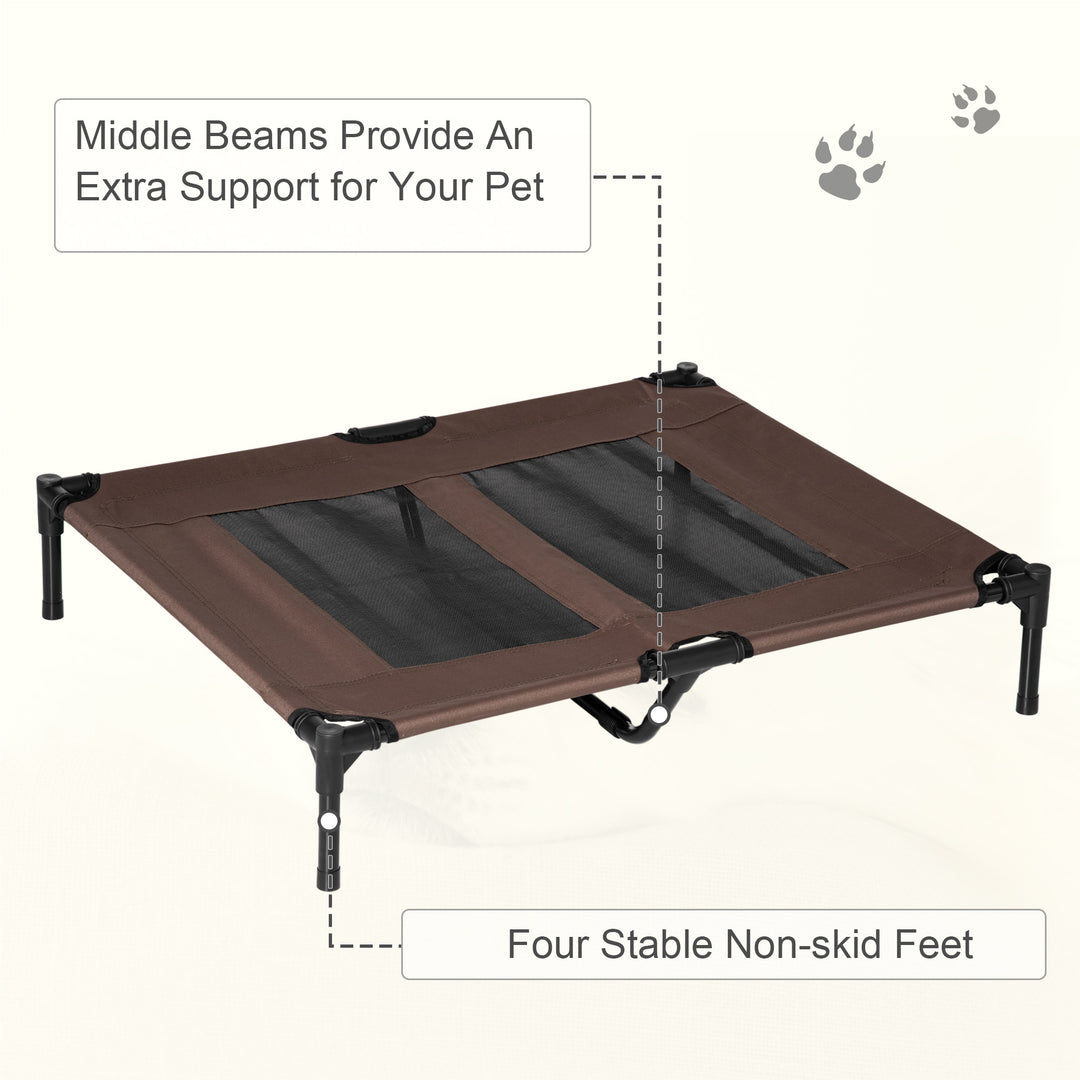 MCL Large Raised Dog Bed Cat Elevated Lifted Cooling Portable Camping Basket Outdoor Indoor Mesh Pet Cot Metal Frame Brown