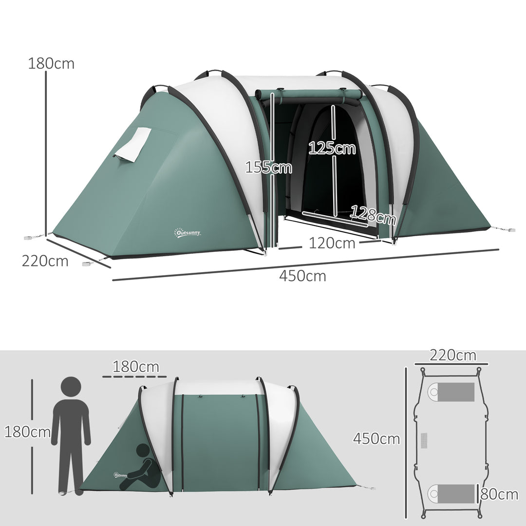 Two-Man Tent, with Bedrooms, Living Room and Canopy - Dark Green