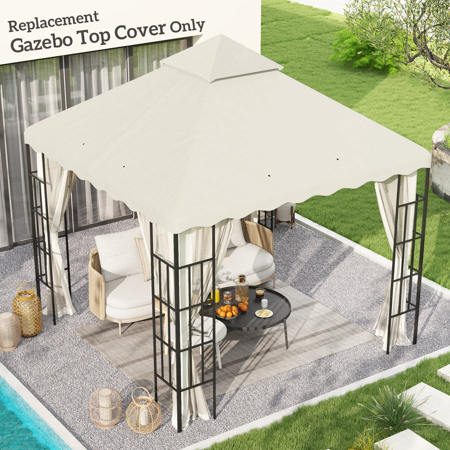 3 x 3 m Gazebo Canopy Replacement Covers, 2 - Tier Gazebo Roof Replacement TOP COVER ONLY, Cream White