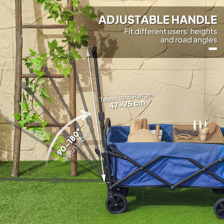 62L Festival Trolley on Wheels, Garden Folding Trolley Cart, 120kg Heavy Duty Collapsible Folding Wagon with Adjustable Handle and Carrying Bag for Beach, Camping, Festival, Blue