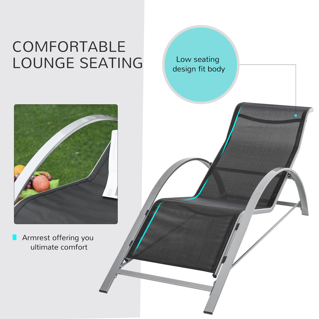 3 Pieces Sun Lounger Chair Set, Metal Frame Garden Outdoor Sunbathing Chair with Side Table and Armrest, Black
