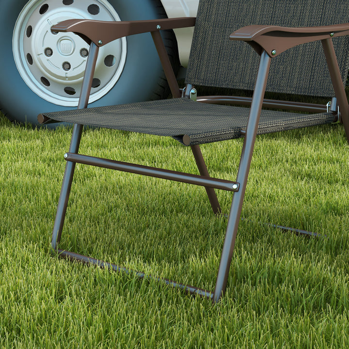 Set of Two Folding Garden Chairs, with Fabric Mesh Seats - Dark Brown