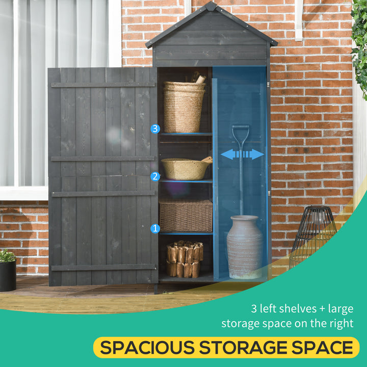 Garden Shed 4-Tier Wooden Garden Outdoor Shed 3 Shelves Utility Gardener Cabinet Lockable 2 Doors - Grey