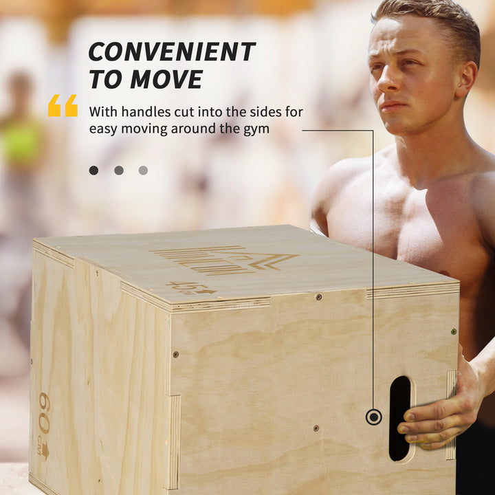 MCL 3-in-1 Wooden Plyo Box, Plyometric Jump Box with Handle Openings for Home Gym, Workout Training, Natural