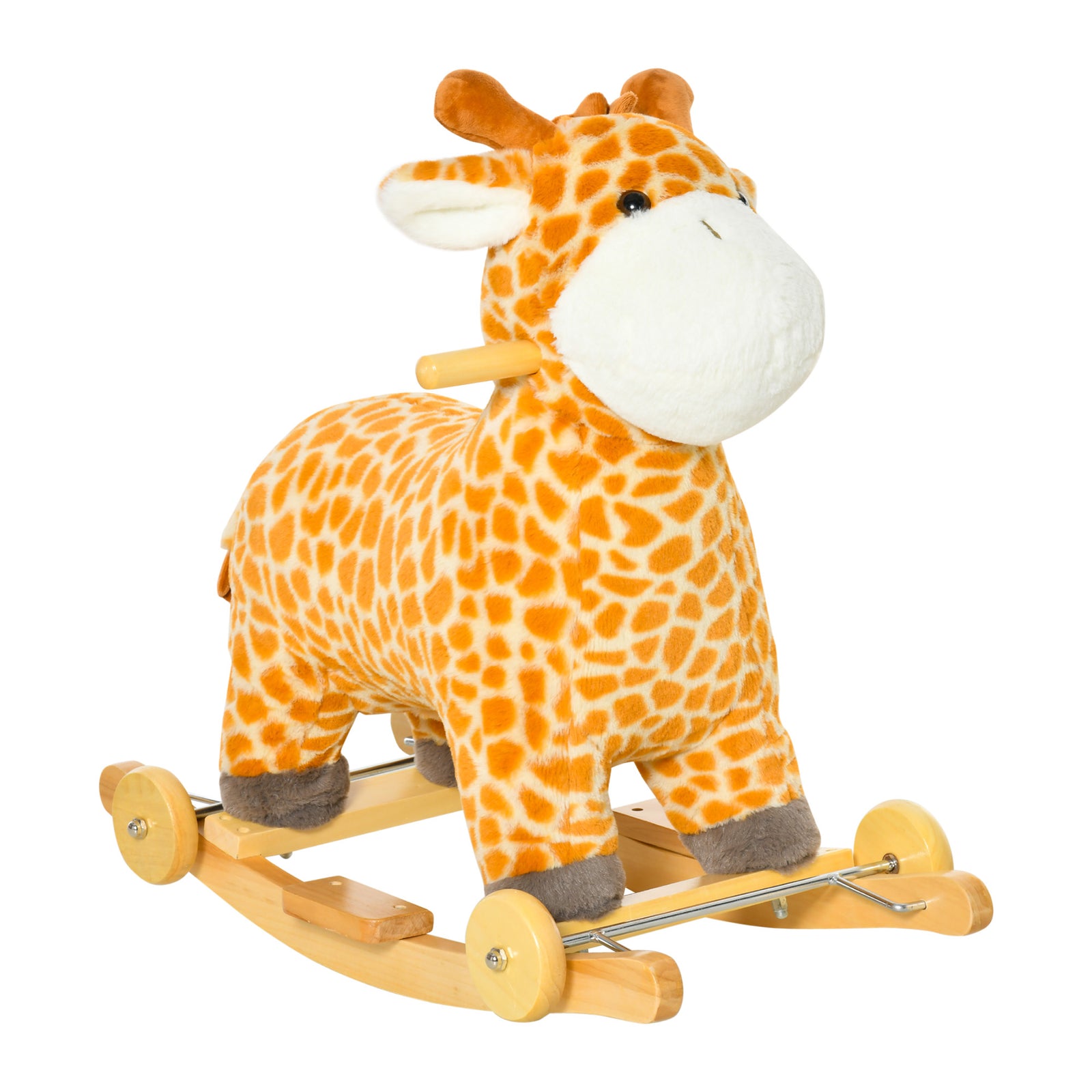 2 In 1 Kids Todder Rocking Horse Plush Ride On Giraffe Rocker with Wheels Wooden Base Animal Sounds for 3-6 Years