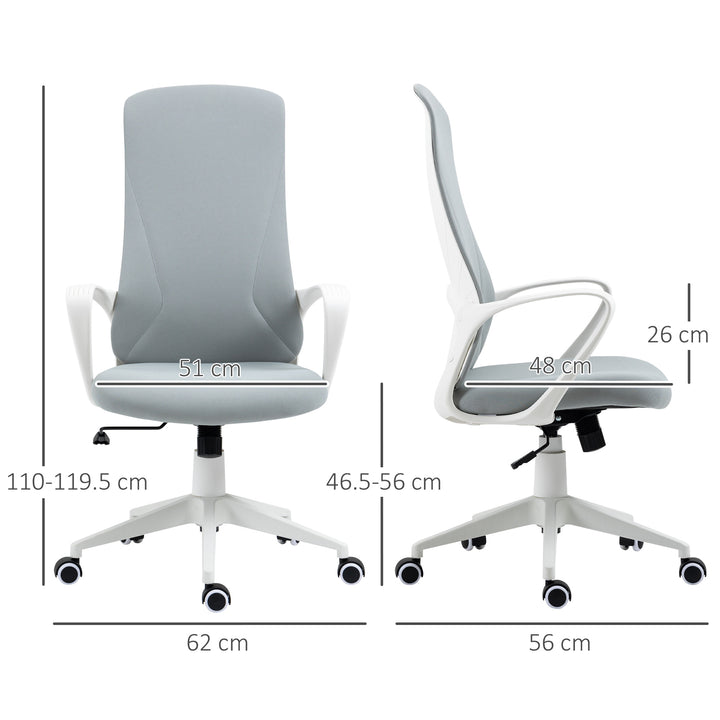 High Back Office Chair, Fabric Desk Chair with Armrests, Adjustable Height, Swivel Wheels, Light Grey