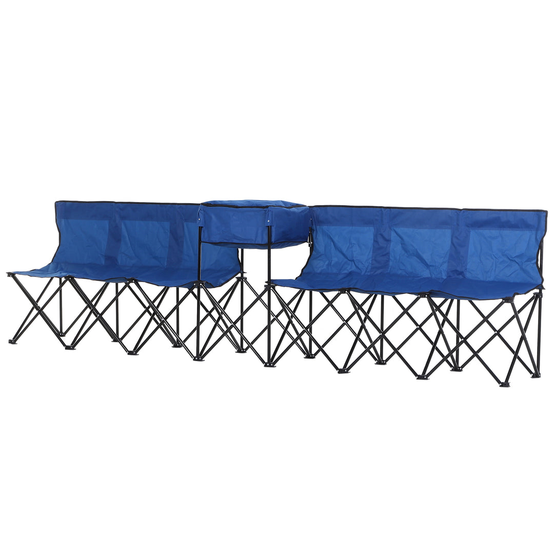 6 Seat Folding Sports Bench Portable Sports Team Bench Spectator Chair with Cooler Bag and Carrying Bag for Outdoor Picnic Camping - Blue