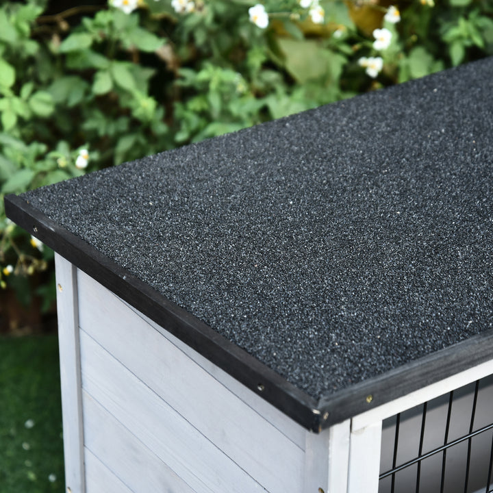 2-Tier Wooden Rabbit Hutch Guinea Pig House Bunny Cage Backyard w/ Openable Roof Small Animal House for Outdoor Grey, 108 x 45 x 78 cm