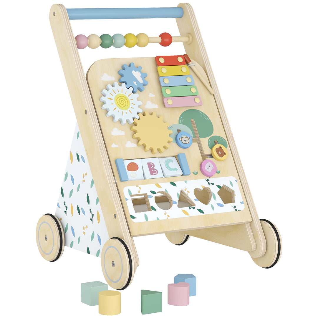 Wooden Baby Walker, Toddler Push Along Walker with Speed Control, Acti