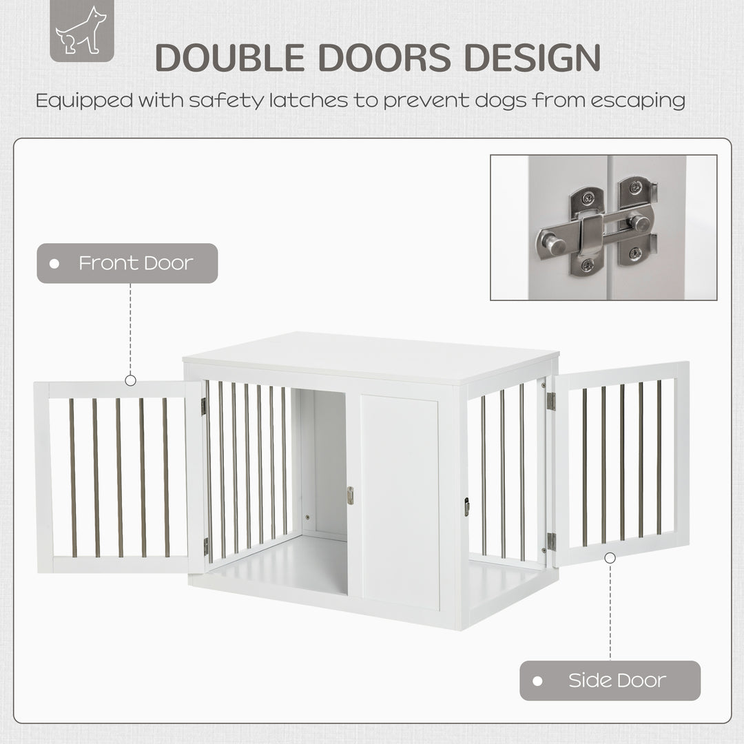 2-in-1 Dog Cage and Side Table, with Two Lockable Doors, for Medium Dogs - White