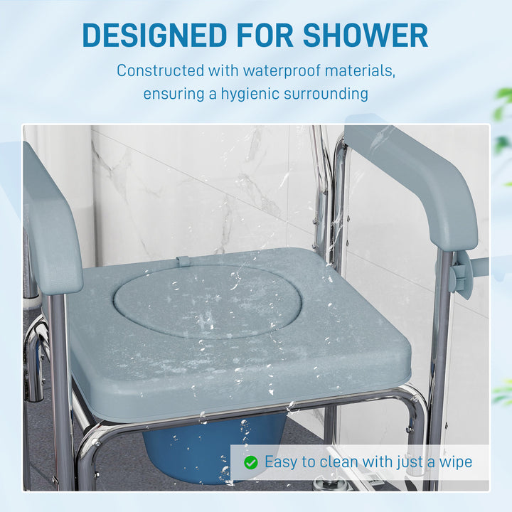 Rolling Shower Wheelchair for Seniors, Bedside Commode Chair with Locking Wheels, Seat, Backrest, Arms