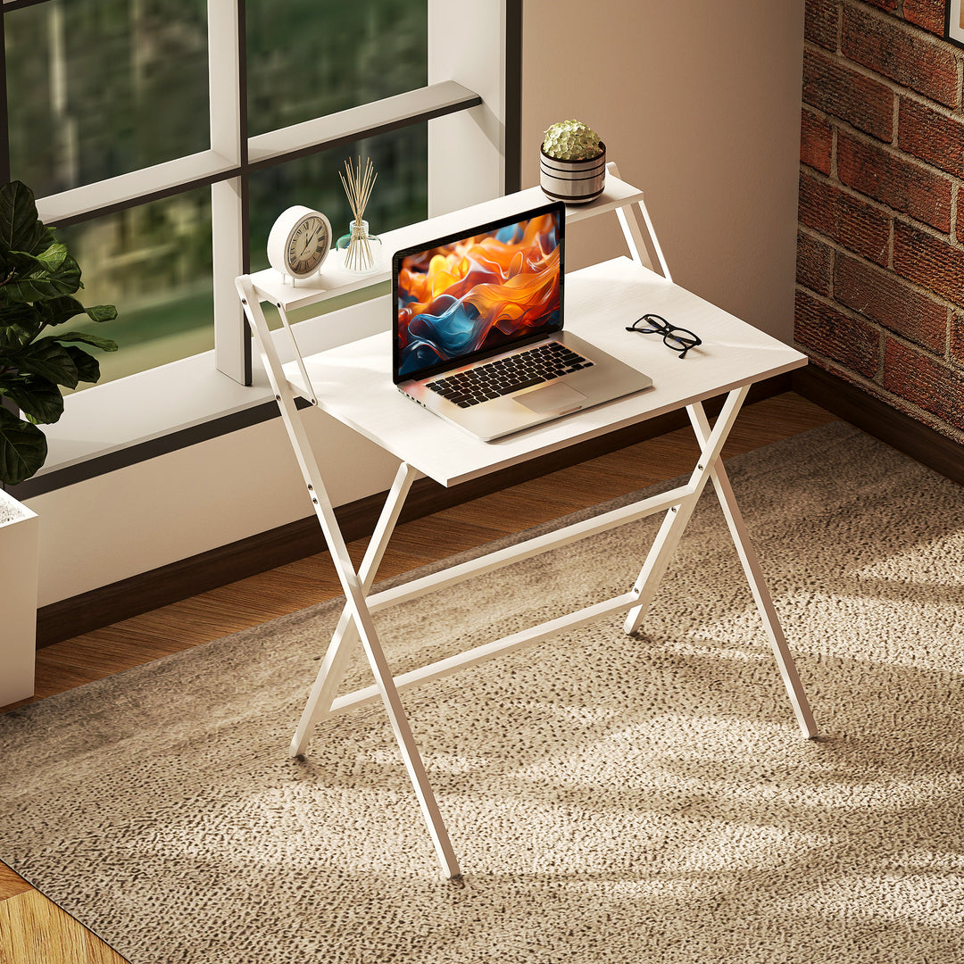 81.5 cm Folding Computer Desk with Monitor Shelf - White
