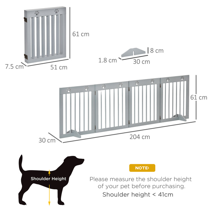 Freestanding Pet Gate 4 Panel Folding Wooden Dog Barrier w/ Support Feet