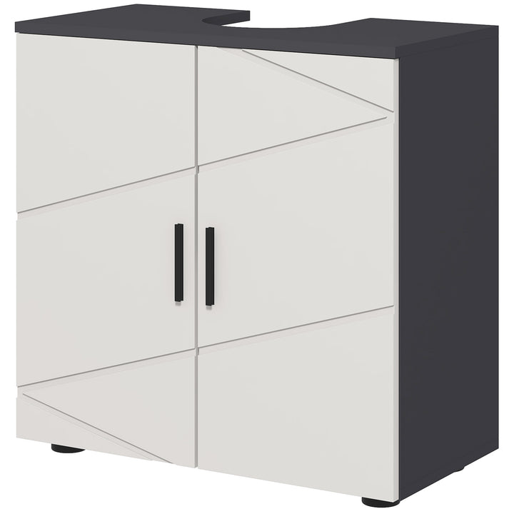 kleankin Pedestal Sink Cabinet, Bathroom Vanity Unit, Floor Basin Storage Cupboard with Double Doors and Shelf, 60 x 30 x 60 cm, Light Grey