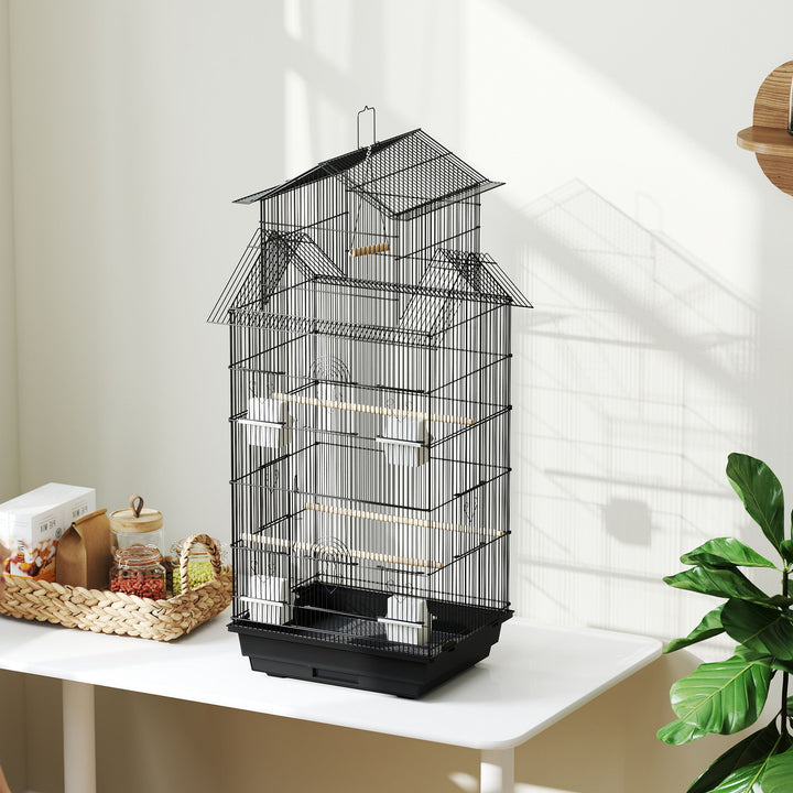 Metal Bird Cage with Plastic Swing, Perch, Food Container, Tray, Handle, for Finches, Canaries, 43 x 32.5 x 104cm