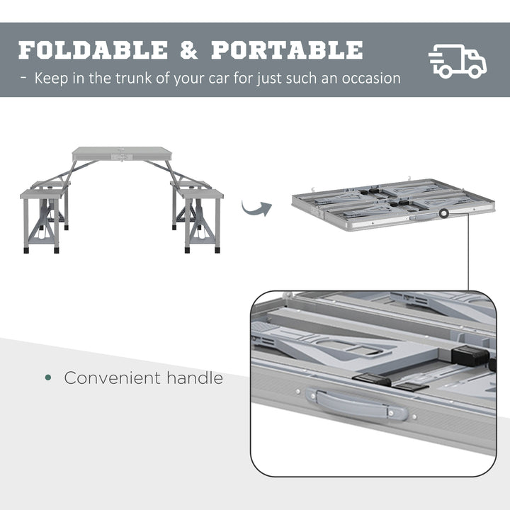 Folding Picnic Table with 4 Seats and Umbrella Hole - Grey