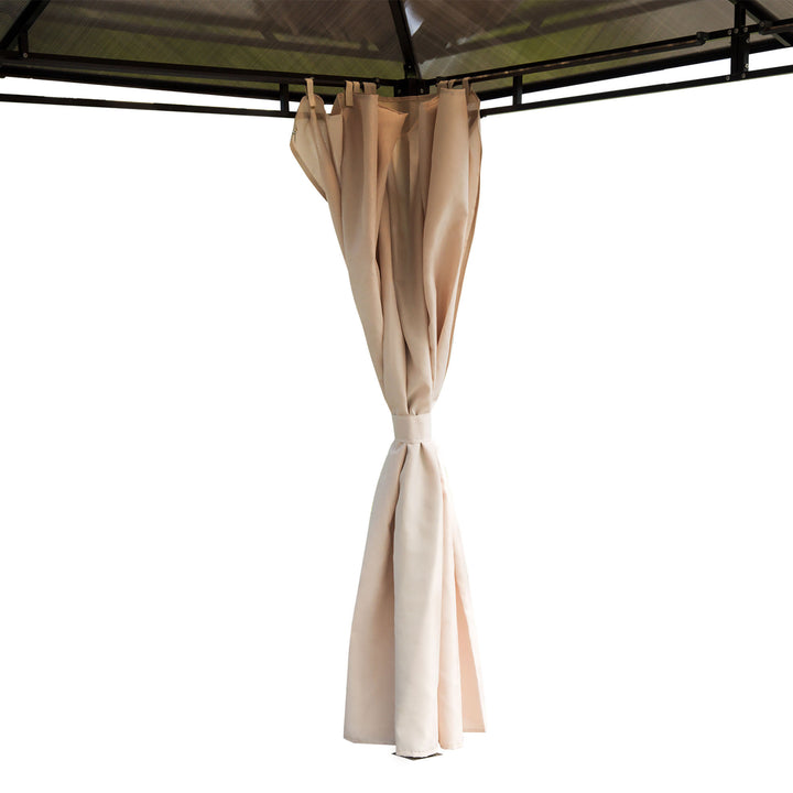 MCL 3 x 3.6m Hardtop Gazebo Canopy with Polycarbonate Roof Garden Pavilion with Removable Curtains and Steel Frame, Brown