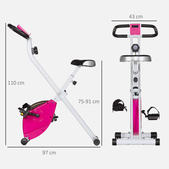 Folding and Quiet Exercise Bike with 8-Level Magnetic Resistance and Heart Rate Sensor, for Home Gym, Pink and White