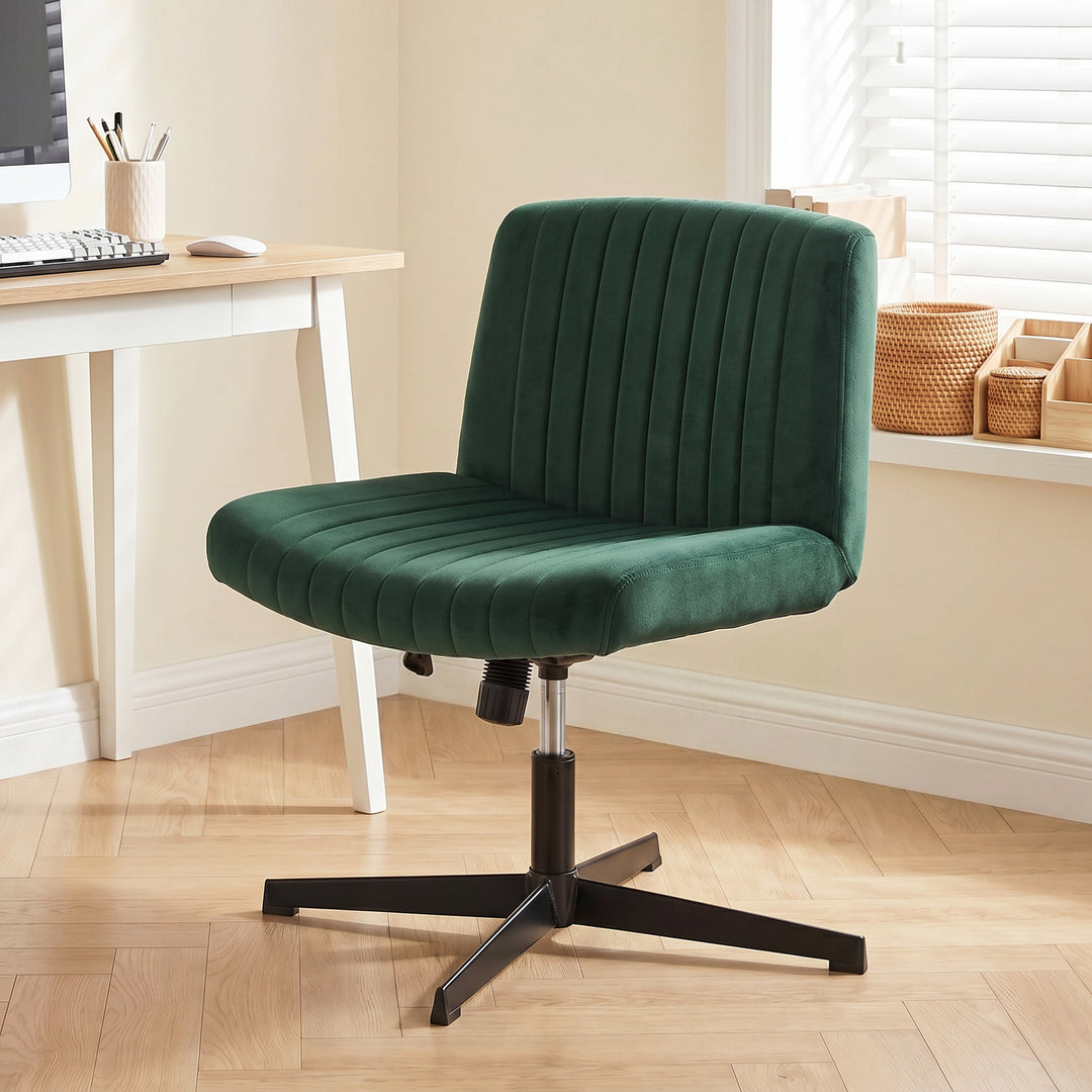 Flannel Criss Cross Legged Desk Chair, Armless Office Chair No Wheels,