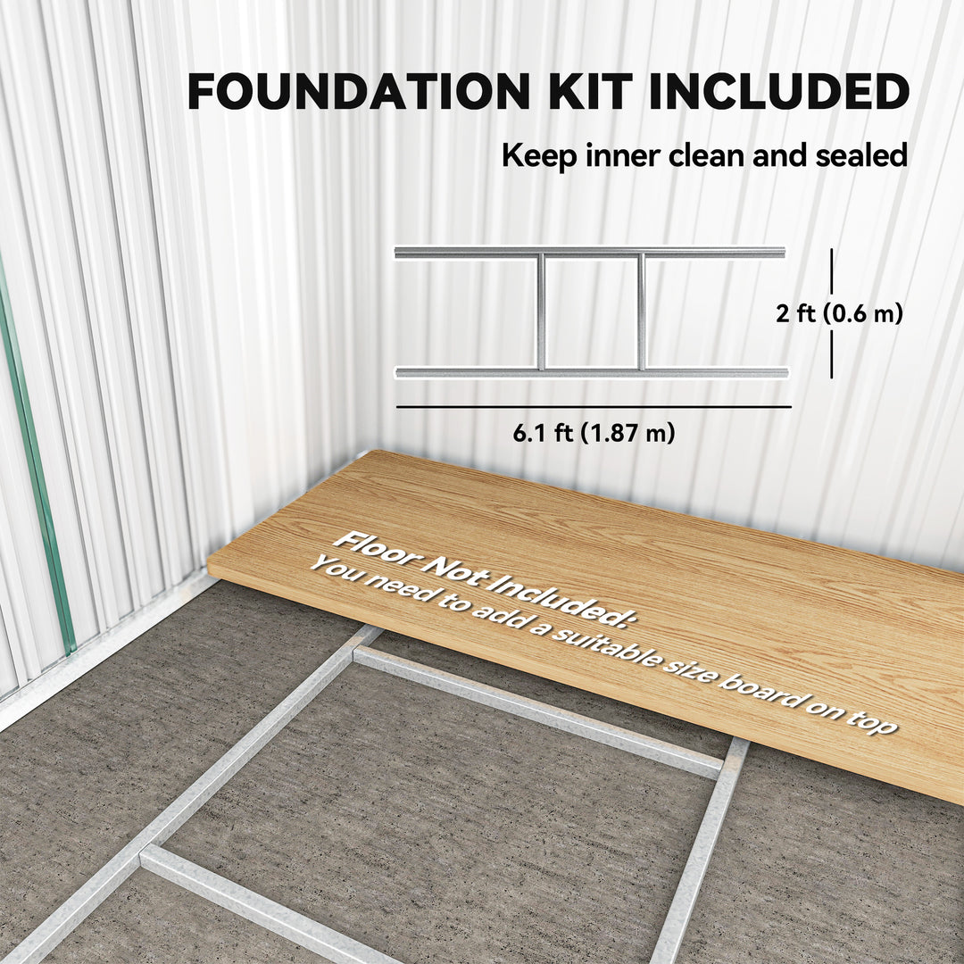 7 x 4ft Outdoor Storage Shed with Foundation Kit, Lean to Metal Garden Shed for Log, Rubbish Bin, Tool, Lawnmower, Bike, Patio and Lawn Use, Green