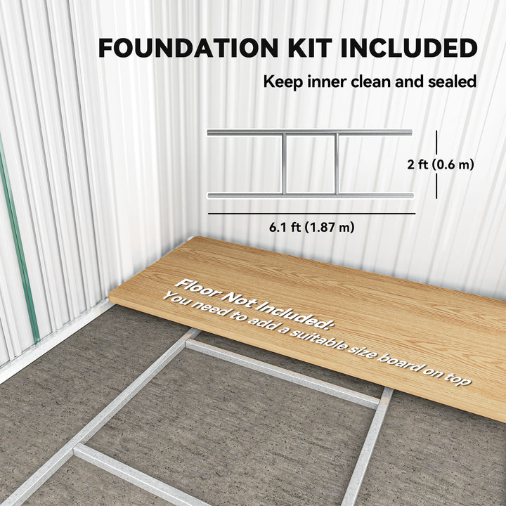 7 x 4ft Outdoor Storage Shed with Foundation Kit, Lean to Metal Garden Shed for Log, Rubbish Bin, Tool, Lawnmower, Bike, Patio and Lawn Use, Green