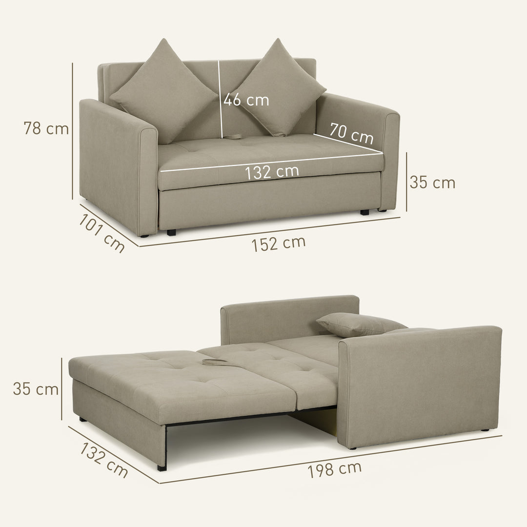 2 Seater Sofa Bed, Convertible Bed Settee, Modern Velvet Loveseat Sofa Couch with 2 Cushions, Hidden Storage for Living Room, Guest Room, Light Brown