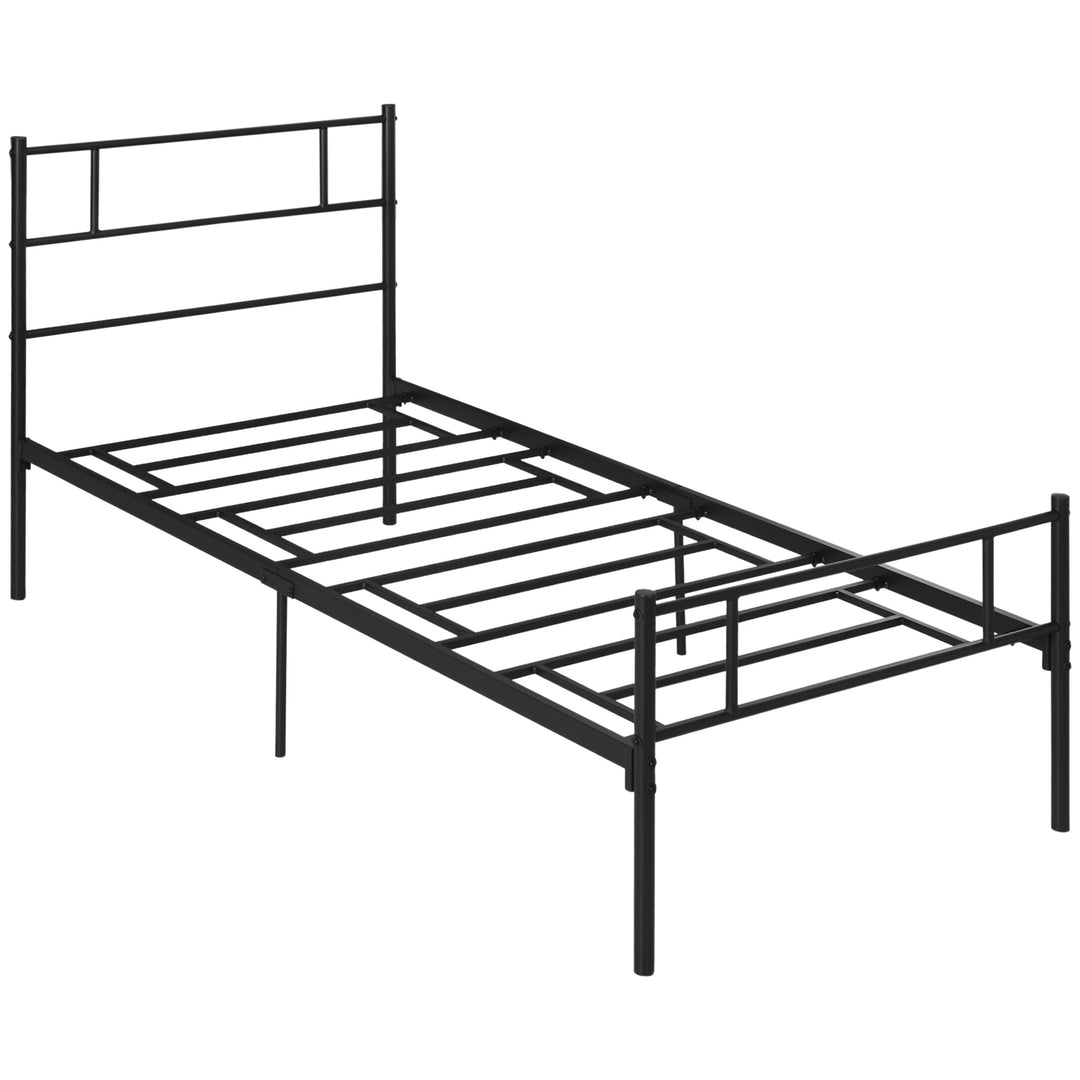 Single Metal Bed Frame Solid Bedstead Base with Headboard and Footboard, Metal Slat Support and Underbed Storage Space, Bedroom Furniture, Black