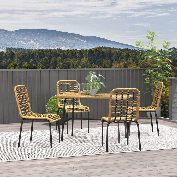 Outsunny 5 Pcs Rattan Outdoor Dining Set Patio Conservatory w/ Tempered Glass Tabletop Hollowed