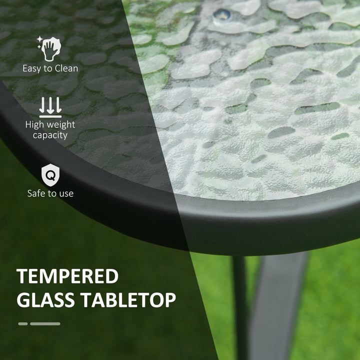 MCL Square Outdoor Garden Dining Table with Parasol Hole, Tempered Glass Top, Steel Frame for Garden, Lawn, Patio, Black