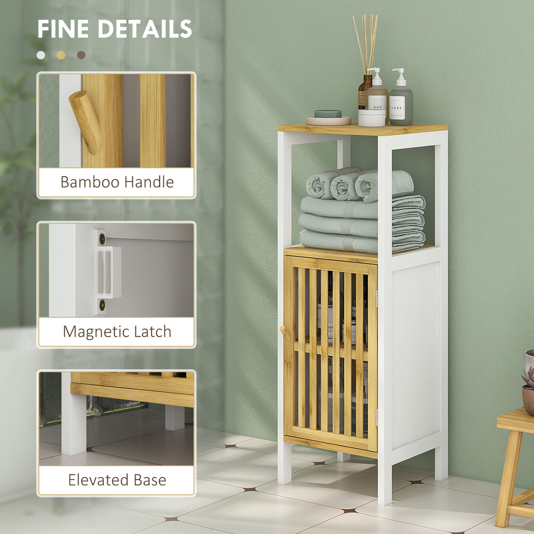 Bamboo-Blend Retro Cut-Out Bathroom Storage Unit, with Cupboard