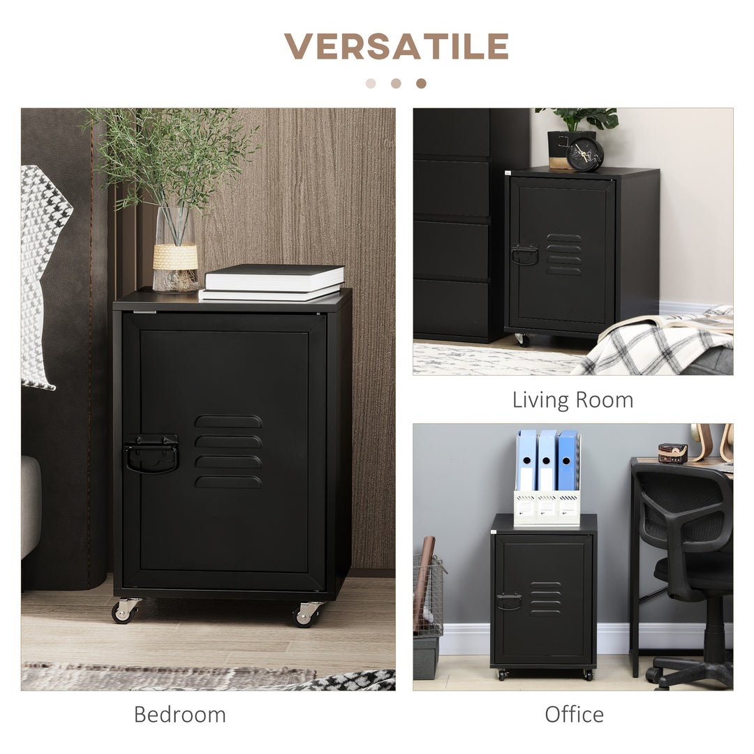 Rolling Metal Storage Locker Cabinet, Industrial Mobile Lockable Cabinet with Adjustable Shelf and Wheels for Home Office Living Room, Black