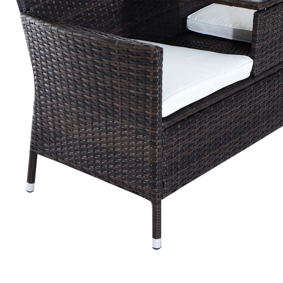 2-Seater Rattan Chair Furniture Set W/ Middle Tea Table-Brown