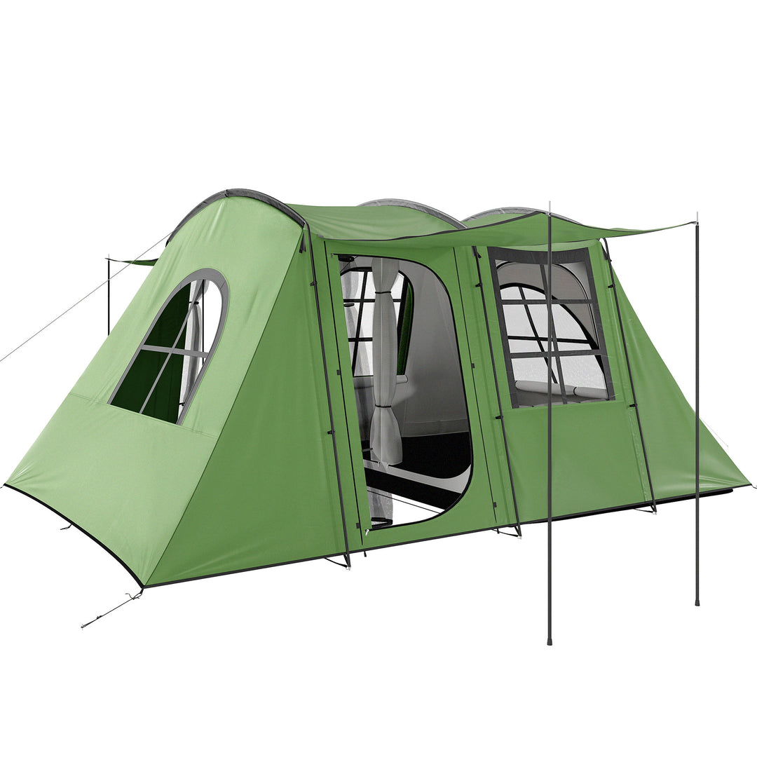 4 Man Tunnel Tent, Family Camping Tent with Porch, Bedroom and Living Area, Sewn in Groundsheet, 3000mm Waterproof, Portable with Bag for Hiking, Festival, Backpacking, Green
