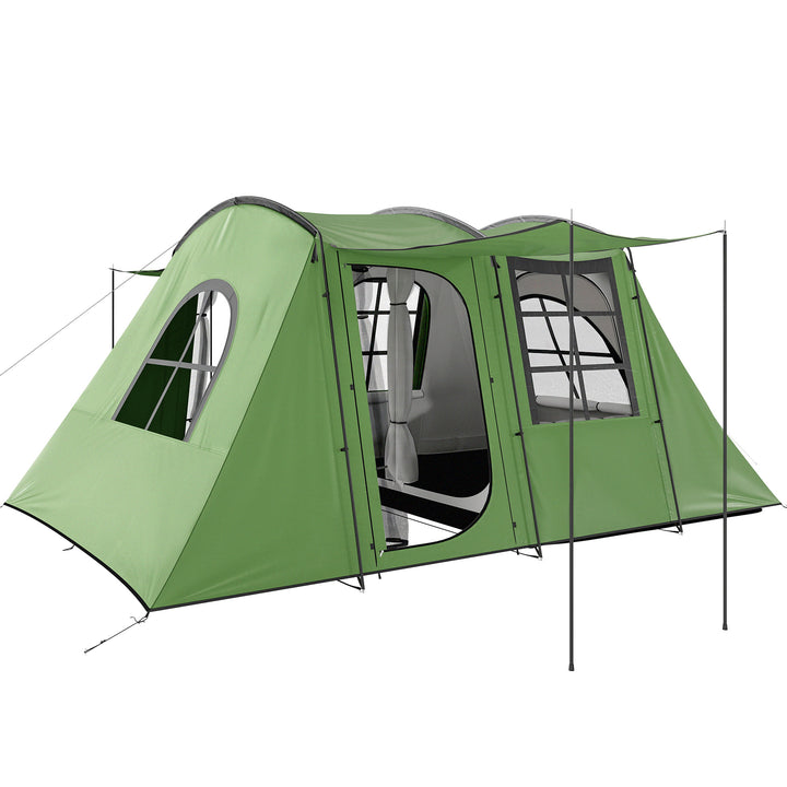 4 Man Tunnel Tent, Family Camping Tent with Porch, Bedroom and Living Area, Sewn in Groundsheet, 3000mm Waterproof, Portable with Bag for Hiking, Festival, Backpacking, Green